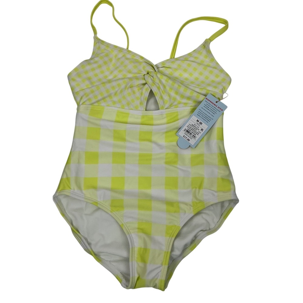 Cat & Jack Girls Gingham One Piece Swimsuit Yellow White Size M‎ Kids
